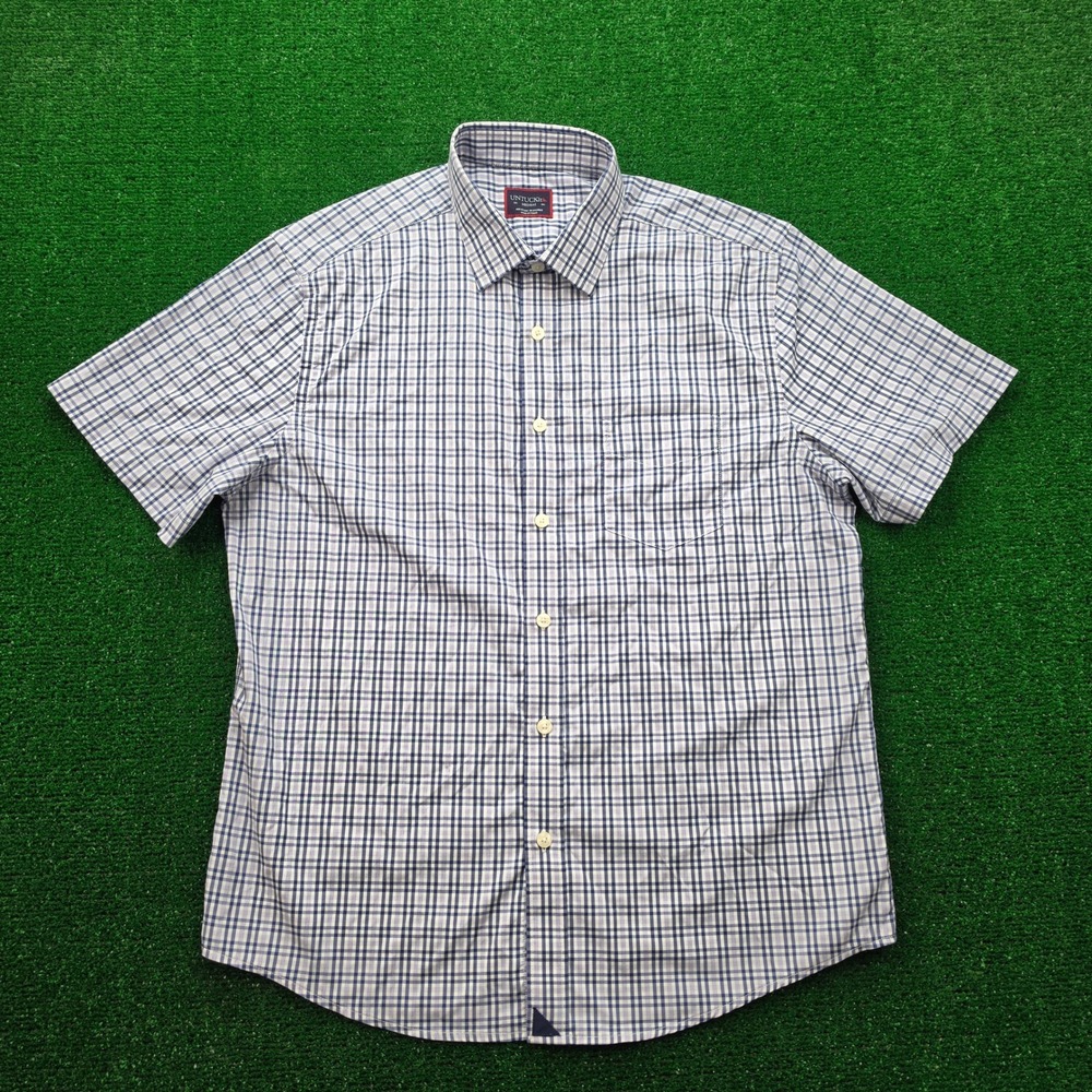 UNTUCKit Prunier Performance Shirt Mens Medium Blue Check Button Up Preppy